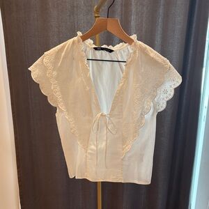 Zara White Scalloped Blouse